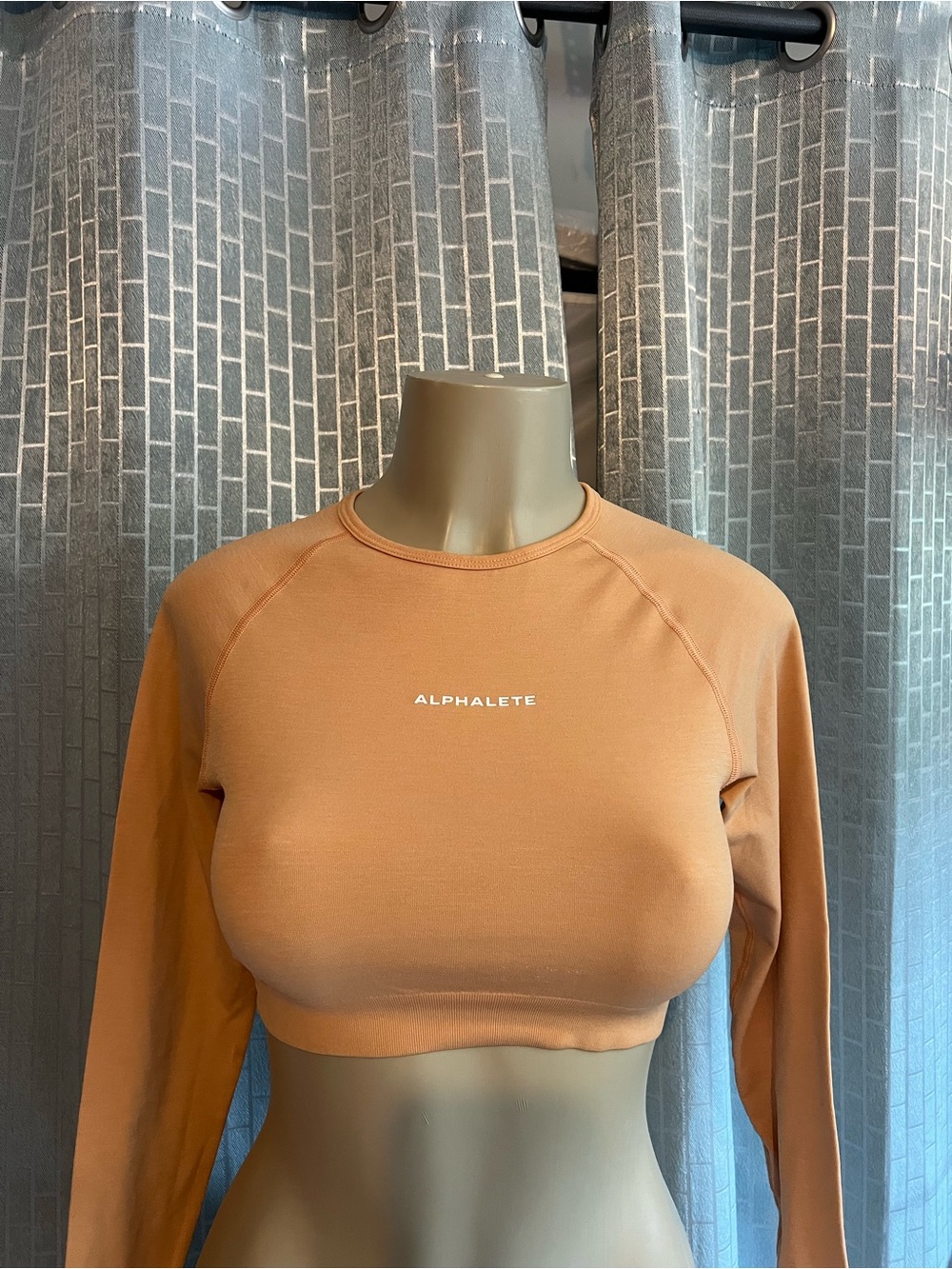Alphalete Long Sleeve Crop Top in Warm Tan
